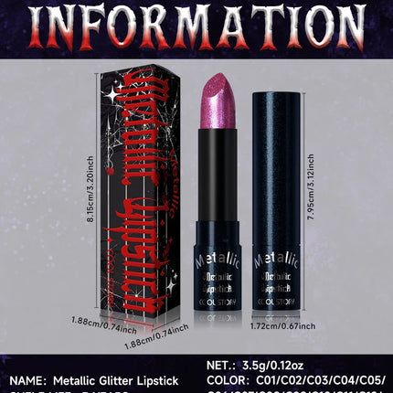 15Colors Metallic Glitter Lipstick Waterproof Lasting Diamond Pearlescent Metallic Lipstick Blue Lip Gloss Women Makeup Cosmetic