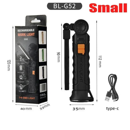 Rechargeable LED Flashlight 4lighting Modes Work Light with Tail Magnet Torch Hook Tent Light for Outdoor Camping Lantern
