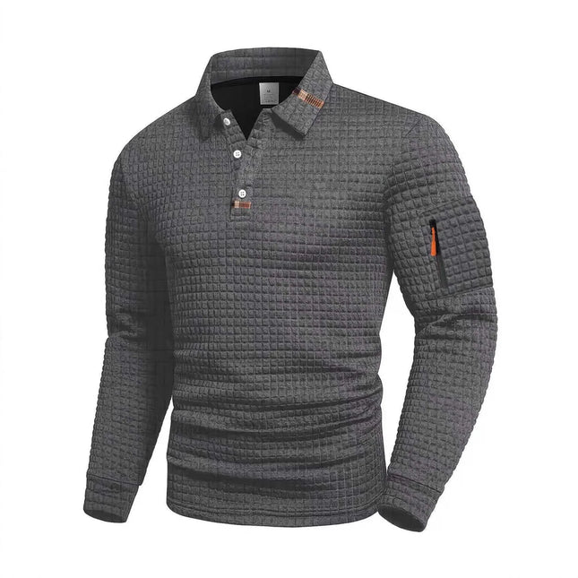 New Men's Spring Autumn Golf Fitness Checkered Long Sleeve Polo Shirt Quick Dry Breathable UPF50+ Athletic Fit Casual Cuff Pocke