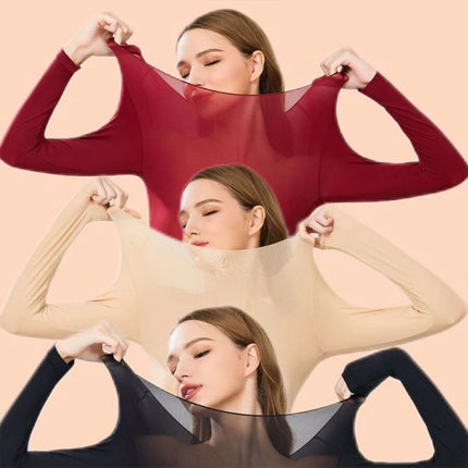 Women's Long Sleeve Underwear Ultra Thin Long Johns Crewneck Thermal Underwear Sets Warm Base Layer Underwear 2pcs Suit