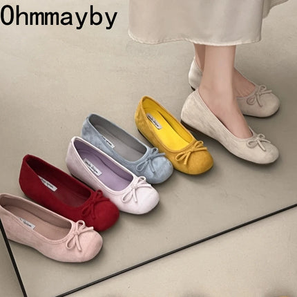 Spring Autumn Internal Elevation Women Mary Jane Shoes Ladies Outdoor Comfort Slip On Women's Butterfly-knot Ballet Shoes