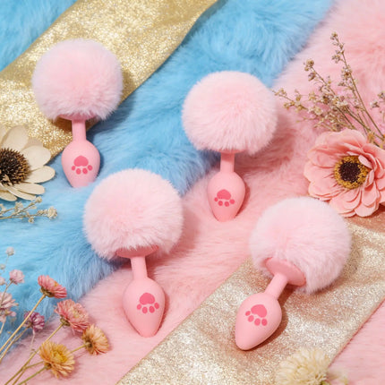 4 Sizes Cute Pink Cat's Paw Print Silicone Anal Plug Soft Tail Butt Plug Adult Game Anal Beads Erotic Cosplay Sex Toys For Women