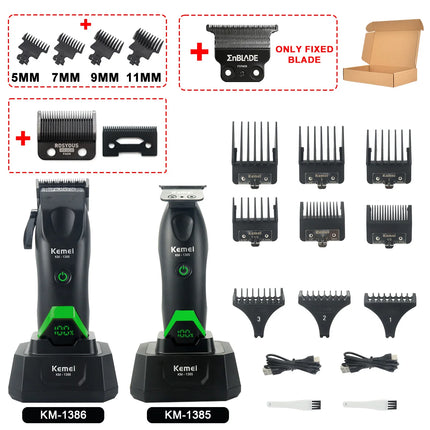 Kemei KM-1385 Trimmer for Men T-Blade 7500RPM 5W DC Motor with Dock LED Display Professional Hair Clipper Finishing Machine