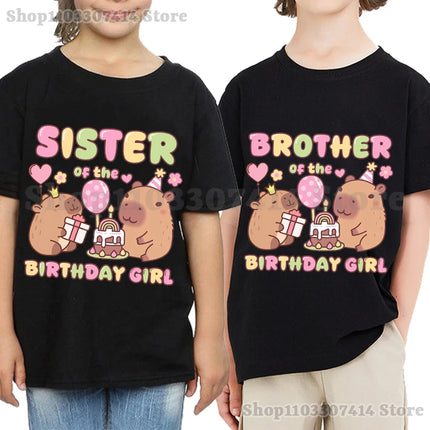 Capybara Kids Short Sleeve Tee Girl Cute Cotton T-shirt Summer Clothing Children Anime Cartoon Tops Fashion Casual Clothes Gifts