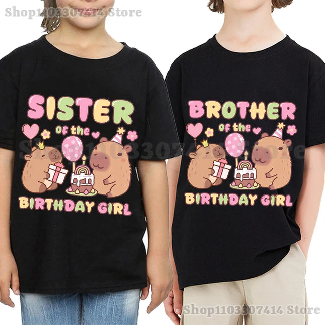 Capybara Kids Short Sleeve Tee Girl Cute Cotton T-shirt Summer Clothing Children Anime Cartoon Tops Fashion Casual Clothes Gifts