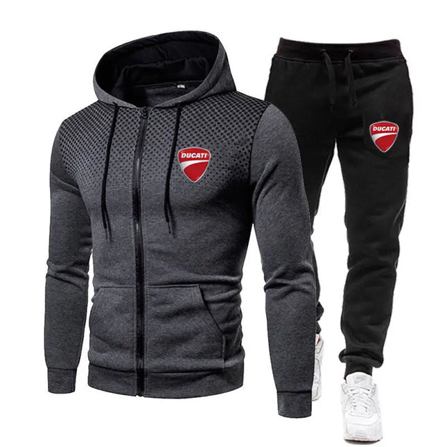 Men's sets Ducati logo print fashionable casual outdoor Spring zippered hoodie sweatshirt sport pants for motorcycle enthusiasts