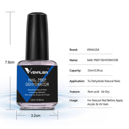 Venalisa 15ml Nail Prep Dehydrator Fast Air Dry Acid-Free Primer Bond Anti-off Prevention Long Lasting For Nail Gel Polish