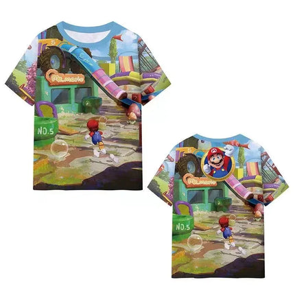 Bandai Marios and Luigi 2026 Summer Cartoon 3D Printing Comfortable Versatile Brothers Parent-child Breathable Quick kids Tshirt