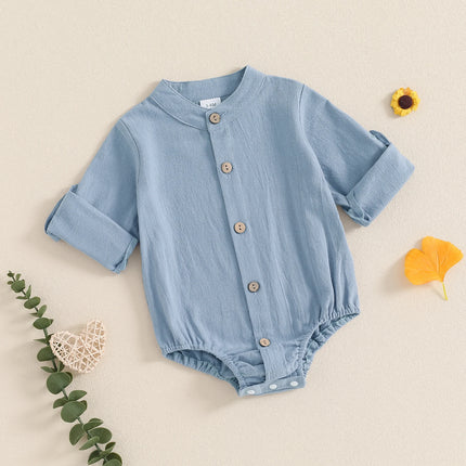 Long Sleeve Baby Boys Rompers Soft Solid Color Buttons Toddler Infant Clothes Bodysuits Fall Spring Casual Newborn Jumpsuits