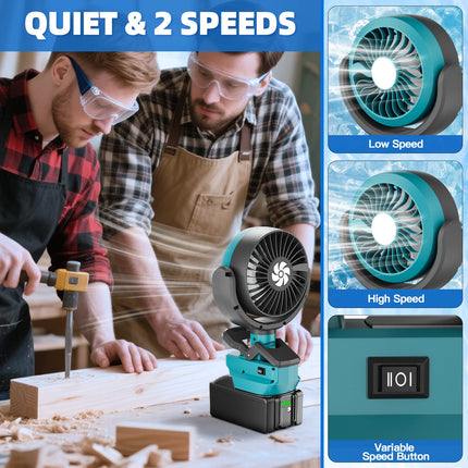 Nananuu Cordless Fan&Camping Light For Makita BL1830 Battery Camping Workshop Strong Wind Suitable Various Scenarios
