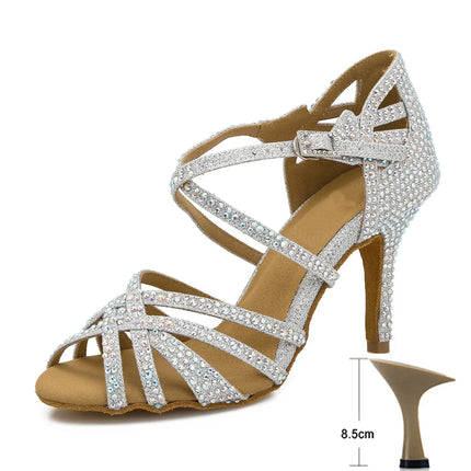 Latin Dance Shoes Women High Heels Hot Selling Diamond-encrusted Sandals Indoor Soft-soled Stage Game Party Social Ballroom Girl
