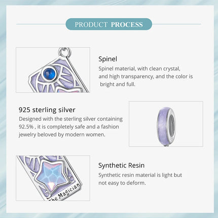 WOSTU 925 Sterling Silver Colorful Tarot Cards Charm Pendent Magic Star Moon Sun Lover Bead Fit DIY Bracelet Necklace Women Gift