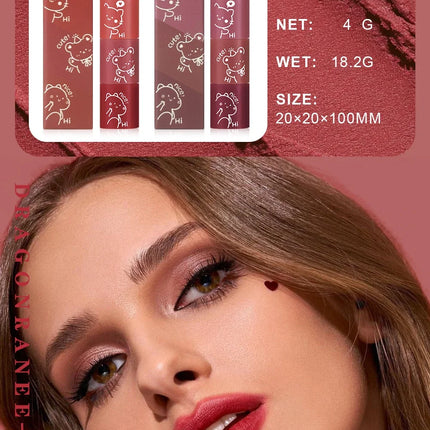 4 in 1 Cute Matte Lipstick Crayon Kit Combo Purple Lip Tint Velvet Sexy Moisturizing Lipstick Pen Waterproof Lasting Lip Makeup