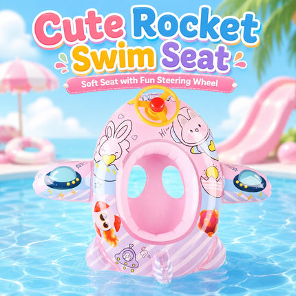1PC Inflatable Swim Seat Pool Float with Steering Wheel, Cartoon Swimming Ring Water Float Seat for Summer Beach Pool Party