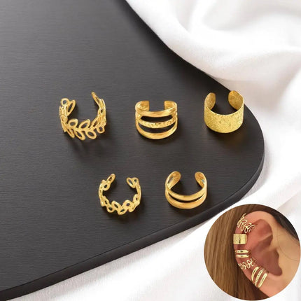 5pcs/set Trendy Elegant Design Ear Cuff Classic Elegant Style Gifts Women's No Piercing Clip Silver Circle Leaf Shaped Earrings