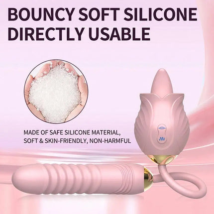 Rose Tongue Licking Vibration Sex Toys Silicone Dildo Vibrator for Women 3in1 G Spot Stimulate Anal Vibrators Adult Sex Toys