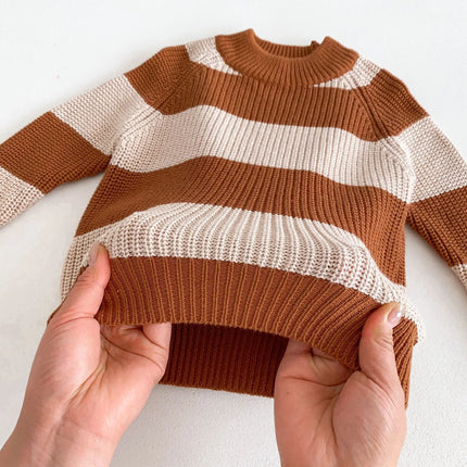 Cute Striped Newborn Baby Sweater Winter Children Teenage Kids SweateO-neck Warm Pullovers for Boys Wool Knitwear Casual Girls A