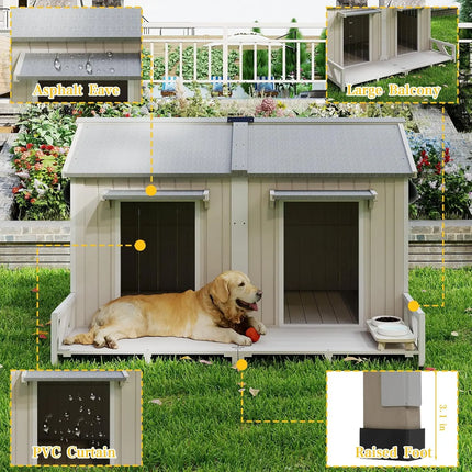 59.4" Large Wood Dog House Weatherproof Asphalt Roof Anti-Chewing Metal Edge Indoor Outdoor Small Medium Large Custom
