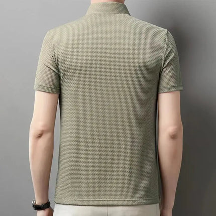 New Men's Business Casual Short-Sleeved Bone Flower Solid Color POLO Shirt Fashion Breathable Comfortable Summer Versatile Top