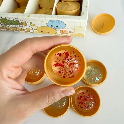 Crystal Mini Dumplings & Steamed Bun Squishy Set with Steamer Soft Squeeze Stress Relief Calming Fidget Toys Party Favors Gift