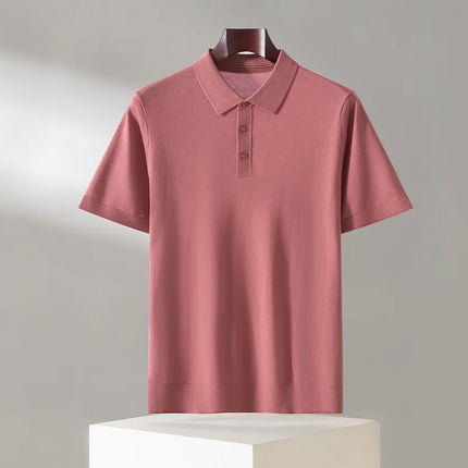 100% Lyocell men's T-shirt casual solid color knitted pullover short sleeved loose POLO collar Tees Pull on vest Tops