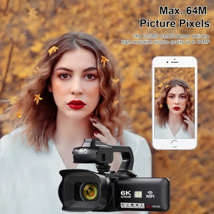 Full 4K Camcorder 64MP Youtuber Professional Digital Video Camera Streaming Auto Focus Photography Vlog Recorder 4" Touch Screen