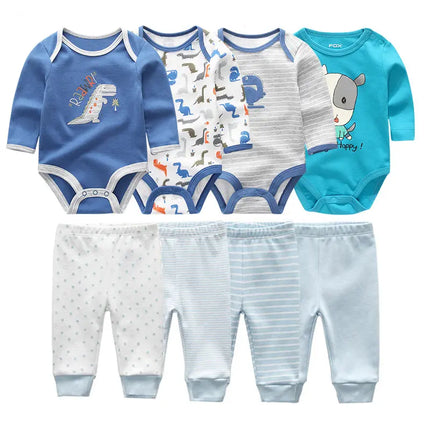 8 Pcs/Lot Bodysuits+Pants Baby Boy Girl Clothing Set Long Sleeve Cotton Unisex Suits Spring Autumn Roupas Para Bebe