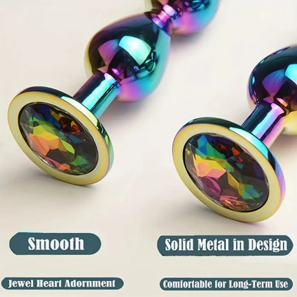 Rainbow Metal Butt Plug With Jewel, Beaded Anal Plugs Sex Toys G-Spot Dildo Prostate Massager, Analplug Buttplug