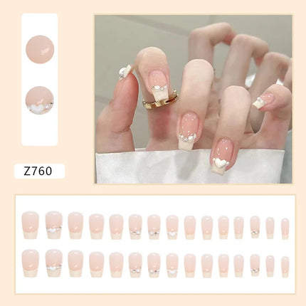 Sparkling Diamond 24 Pcs Press on Nails Pink Nail polish Glossy Artificial Finger Manicure Reusable False Nails