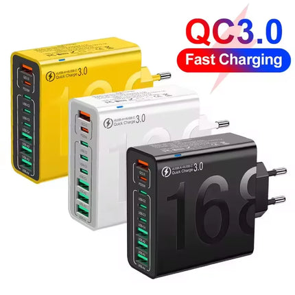 Total 150W USB Charger 8 Ports Fast Charging Phone Charger Quick Charge 3.0 Wall Charger Adapter For iPhone 17 Samsung Xiaomi