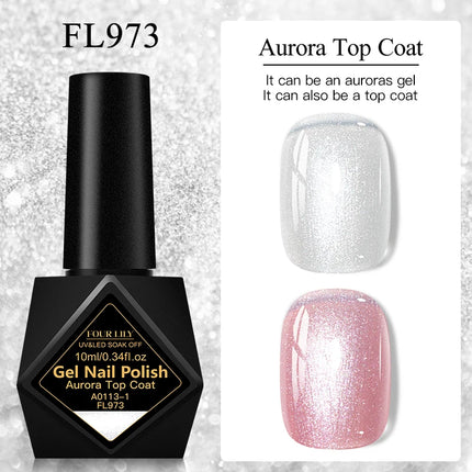 8ml Aurora Glitter Top Coat Gel Nail Polish Pearl Effect Semi Permanent Soak Off UV Gel LED Nail Art Varnish Nail Supplies DIY