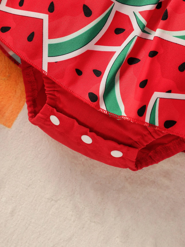Newborn Baby Girl Summer Sleeveless Watermelon V-Neck European and American Style Princess Dress