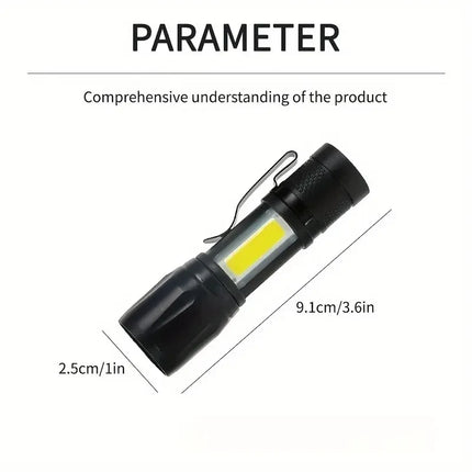 Powerful Mini LED Flashlight COB LED Zoom Torch Built In Battery USB Rechargeable Light Outdoor Portable Camping Emergency Lamp