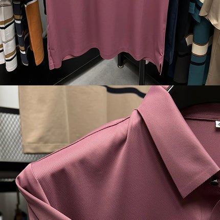 High End Brand New Summer Solid Color Silk Cotton High-quality Short Sleeved Polo Men's Fashionable Business Seamless Casual Top