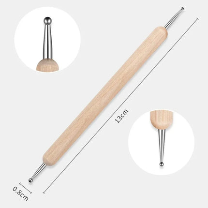 RHJB 10bag/50pcs Point Drill Pen Wooden Pen Bar Stirring Nail Polish Draw Five Petals Flower Polka Dot Double Head Stainless Bar
