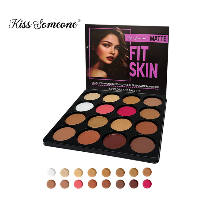 16 Colors Blush Contour Highlighter Makeup Palette , Matte Face Blush Powder for Cheek, Bright Shimmer Bronzer Professional Faci