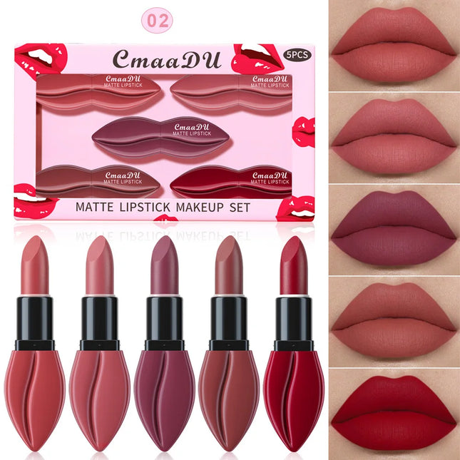 5pcs Matte Lipstick Makeup Set Super Smooth Texture Long Lasting Lipstick Kit High Pigment Sexy Lip Stick with Perfect Gift Box
