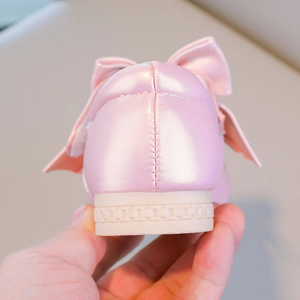 Girls Princess Shoes Shallow Bowknot Metallic Color Fashion Sweet Girl's Mary Janes Shoes Light Non-slip 26-36 Kids Ballet Flats