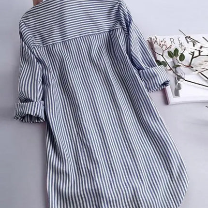 Plus Size Women's Fashion Striped Lapel Single Breasted Blouse Shirt Autumn Spring Ladies Casual Loose Long Sleeve Button Shirt