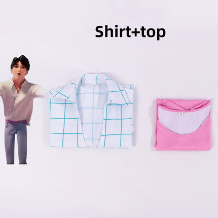 XQAnime Movies Saja Boys Jinu Cosplay Costume Boy Band Long Sleeves Grid Shirt Top Wig Adult Man Woman Daily Leisure Suit