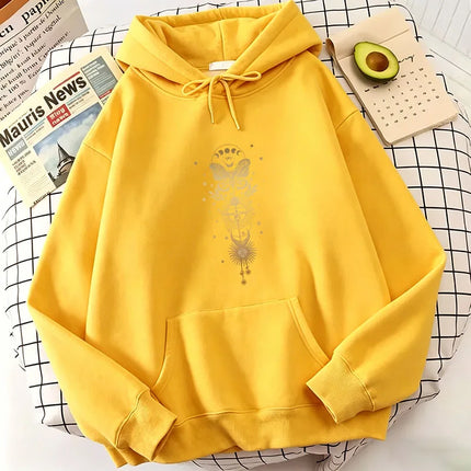 Vintage Butterfly with Moon Print Hoodies Spring Autumn Winter Casual Hoodies Sweatshirts Men Women Hoodie Sweatshirt