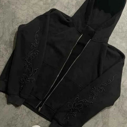 Y2K Zipper Hoodie Rock Brother Harajuku Pattern Printed Casual Zipper Hoodie Sportswear Retro Punk High Street Hip Hop Clothing