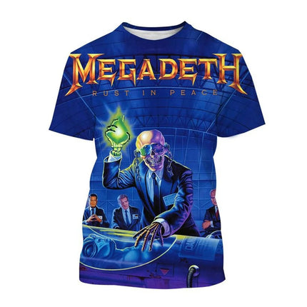 2024 Megadeth 3D Printed T-Shirts Fashion Rock Band Men's Casual T-shirt Summer Men Women Punk Funny Hip Pop Short Sleeve Kids
