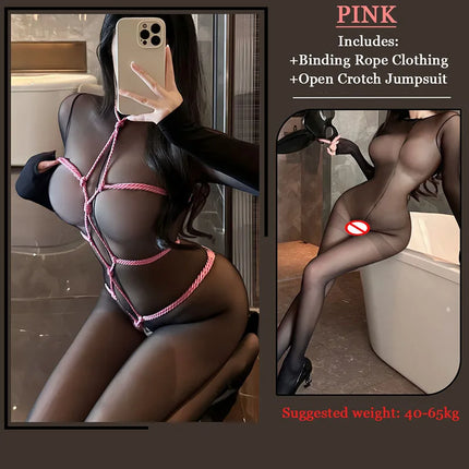 Women Hot Sexy Hollow Lingerie Crotchless Body Rope Bondage Open Crotch Jumpsuit Cosplay Underwear Female SM Sex Porno Clothing