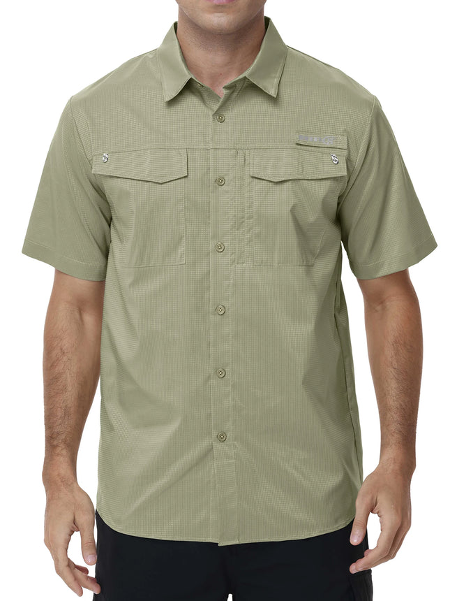 Men's Short Sleeve Shirts UPF 50+ Quick Dry Sun Protection Workout Cargo Shirts Breathable Hiking Fishing Shirts with Pockets