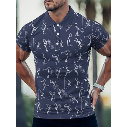 Summer New Muscle Slimming Men's Polo Shirt with 3D Digital Printing Full Print, Sports and Leisure Collar Top