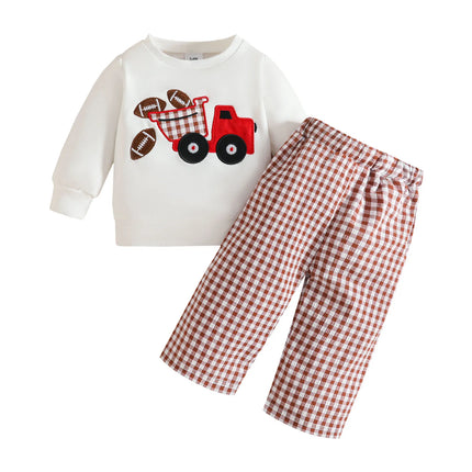 Boys Shirt And Pants Set Toddler Baby Boy Outfit Cart Print Crewneck Sweatshirt Tops Pants Boys Fall Clothes Girl Pant Romper