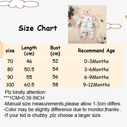0-12 Months Newborn Baby Girl Clothes Long Sleeves Cute Cartoon Bodysuit with Headband 2PCS Infant Romper Toddler Girl Jumpsuit