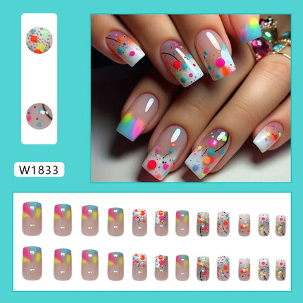 Dark Brown Flowers 24 Pcs Press-on Nails Pink Nail Polish Glossy Artificial Finger Manicure Reusable False Nails