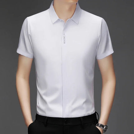 New Men's Business Casual Short Sleeved Solid Color Shirt Wrinkle Resistant Wrinkle Free Comfortable All Season Versatile Top